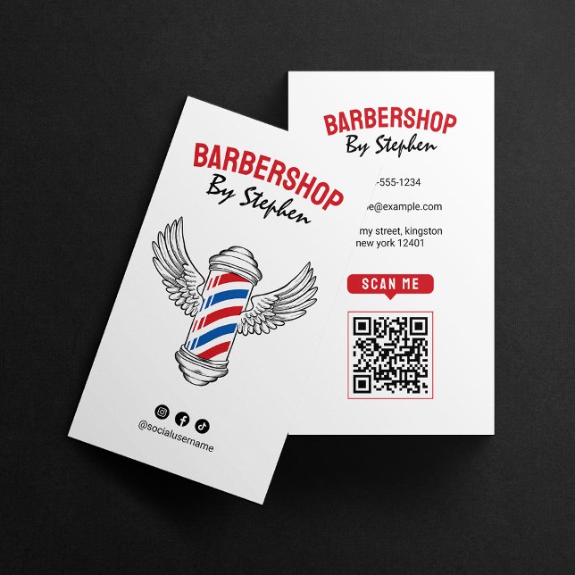 Cartão De Visita Salão de Hairstylist da Barbearia Vermelha Minimal (Criador carregado)