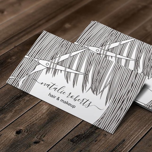 Cartão De Visita Salão de ilustração de Tesoura e Cabelo com Stylis (Criador carregado)