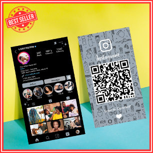 Cartão De Visita Salão de Instagram Azul Empoeirado QR Mídia Social