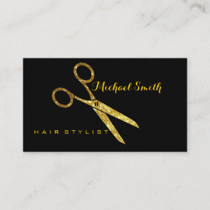 Cartão De Visita Salão de Tesoura Dourada Elegante Stylist
