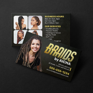 Cartão De Visita Salão de Tranças Africanas Gold Black Hair Braider