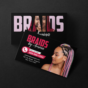 Cartão De Visita Salão de Tranças Africanas Preto e Rosa Foto