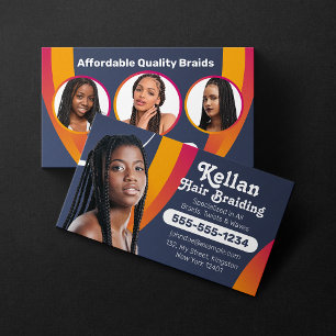 Cartão De Visita Salão de Tranças Africanas Roxo e Azul Marinho