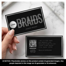 Salão de Tranças Preto e Branco Código QR Logo Tra