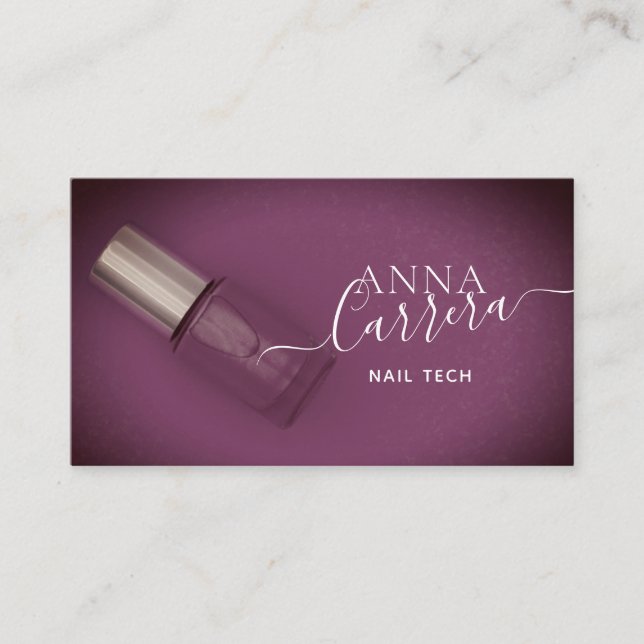 Cartão De Visita Salão de unhas com pregos roxos de luxo (Frente)