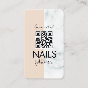 Cartão De Visita Salão de Unhas de Mármore Código QR de Cor Block