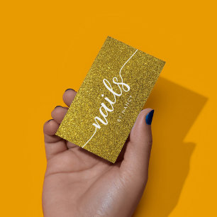 Cartão De Visita salão de unhas elegante tipografia script dourado
