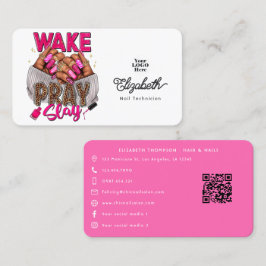 Cartão De Visita Salão de Unhas Hot-Pink Wake, Pray, Slay