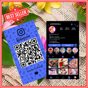 Cartão De Visita Salão de Unhas Instagram Azul QR Code para Redes