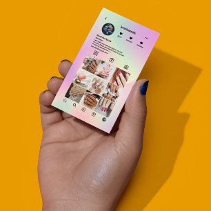 Cartão De Visita Salão de Unhas Instagram Foto Grid Holográfico