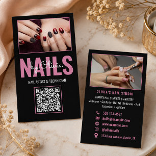 Cartão De Visita Salão de Unhas Moderno Código Qr Foto Rosa Bege Pr