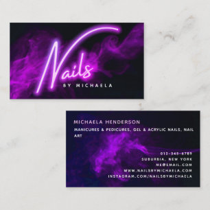 Cartão De Visita Salão de Unhas/Pessoa Técnica Neon Roxo & Fumaça