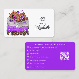 Cartão De Visita Salão de Unhas Preto Africano Americano Purple Per