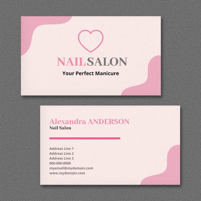 Cartão De Visita Salão de Unhas - Rosa (Nail Salon - Pink Business Card)
