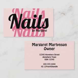 Cartão De Visita Salão de Unhas Tipografia Negrito Rosa Corado