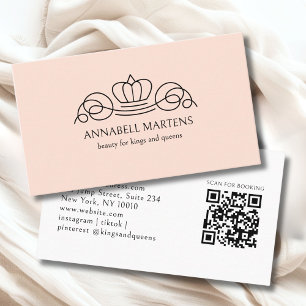 Cartão De Visita Salão Elegant Crown Peach QR Code