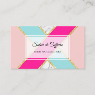 Cartão De Visita Salão Elegante Rosa e Azul Brilhante e Marble
