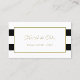 Cartão De Visita Salão Faixa Preto e Branco com Borda Dourada