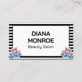 Cartão De Visita Salão Floral Moderno Salão elegante com stripagem