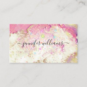 Cartão De Visita Salão Glitter Holográfico Dourado de Aquarela