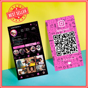 Cartão De Visita Salão Instagram Rosa Código QR de Mídia Social