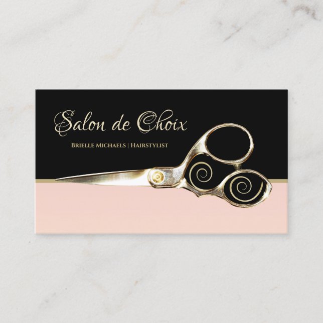 Cartão De Visita Salão parisiense pálido, preto-rosa-claro e tesour (Frente)
