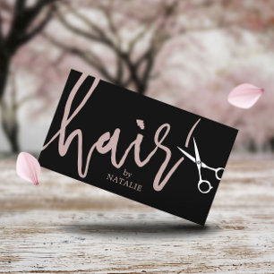 Cartão De Visita Salão Preto de Tesoura Elegante Hair Stylist