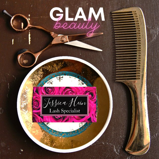 Cartão De Visita Salão Rosa Rosa Rosa Elegante Monograma (Criador carregado)