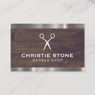 Cartão De Visita Salon Shears Rustic Wood Metal Trim