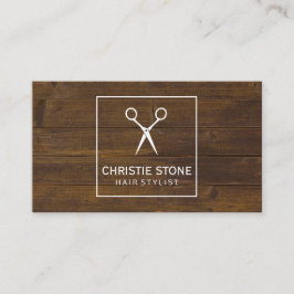 Cartão De Visita Salon Shears Rustic Wood White Box