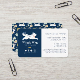 Cartão De Visita Salto de Cães Marinho Botânico Floral Serviços Pet