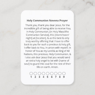 Cartão De Visita Santa comunhão Novena Prayer Card