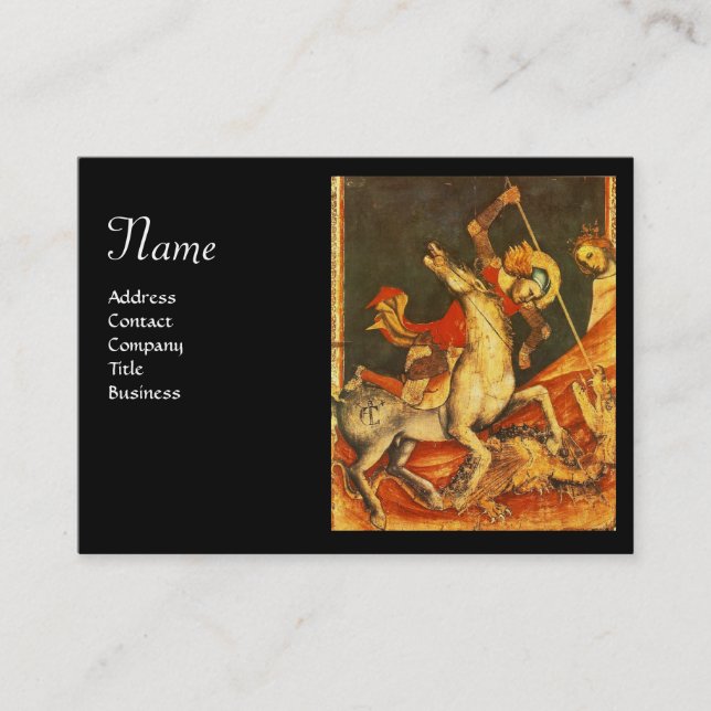 Cartão De Visita Santo George Batalha e Dragão Monograma Dourado Ne (Frente)
