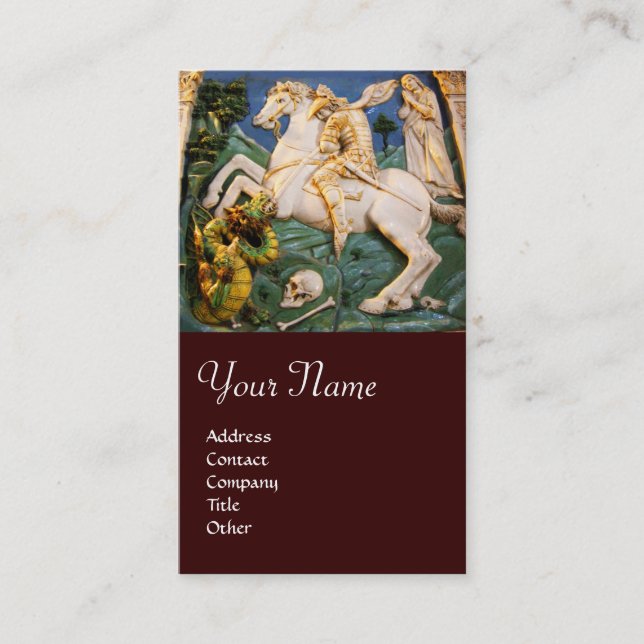 Cartão De Visita Santo George, Dragão e Princesa Monograma castanho (Frente)