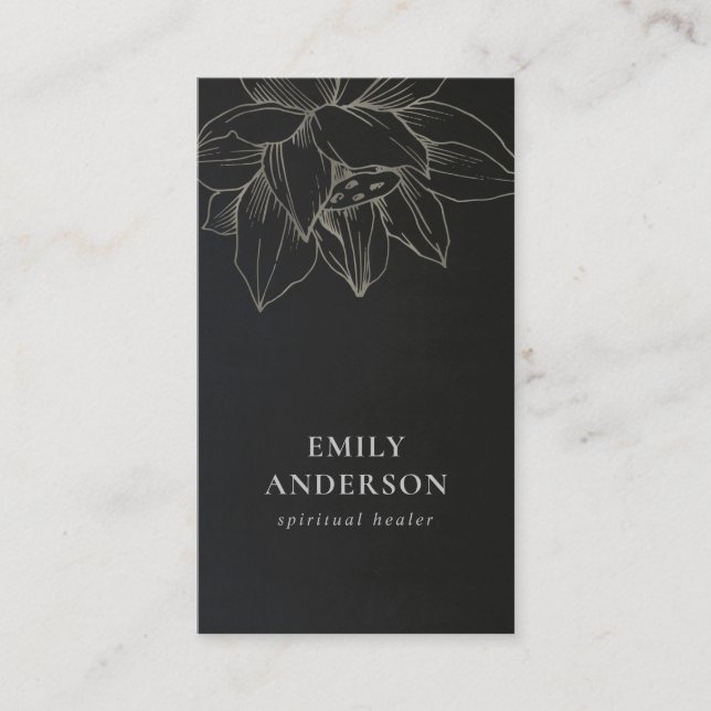 CARTÃO DE VISITA SAÚDE ESPIRITUAL REIKI SIMPLES DE PRATA NEGRA LOTU (Frente)