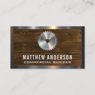 Cartão De Visita Saw metálico   Conselhos de madeira e cordas metál