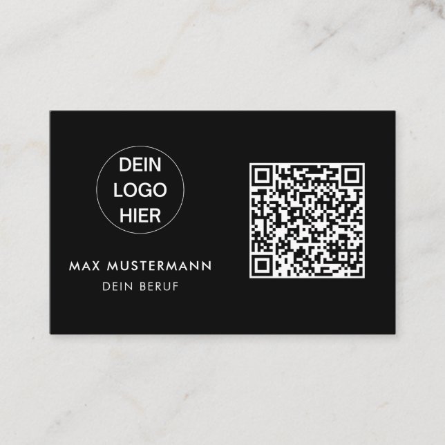 Cartão De Visita Schwarz Weiß Visitenkarte mit Logo und QR Code (Frente)