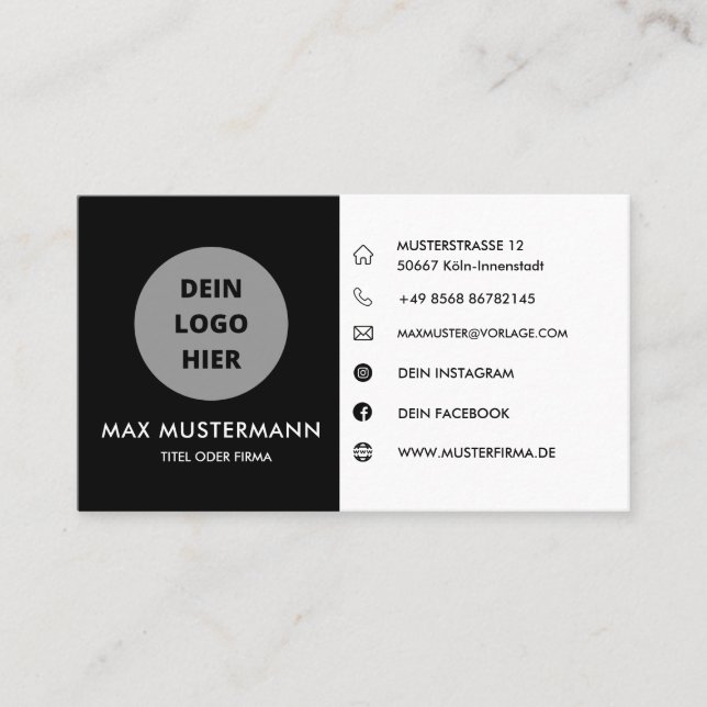 Cartão De Visita Schwarz/Weiß Visitenkarte Selbst Gestalten Vorlage (Frente)