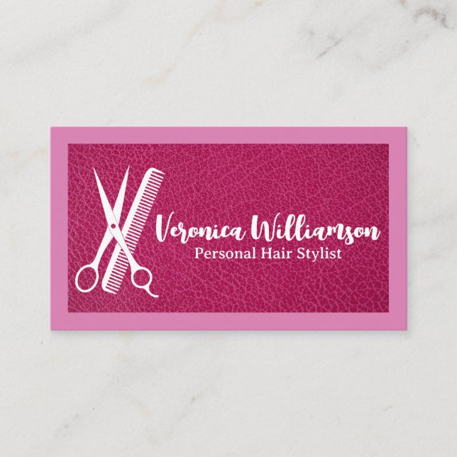 Cartão De Visita Scissors Comb | Hair Stylist Logo | Leather (Frente)