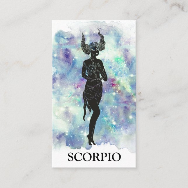 Cartão De Visita *~* SCORPIO Zodiac Astrologia Lê Azul Teal (Frente)
