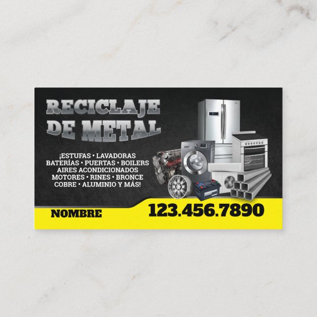 Cartão De Visita Scrap Metal Recycle English-Spanish Business Card (Verso)