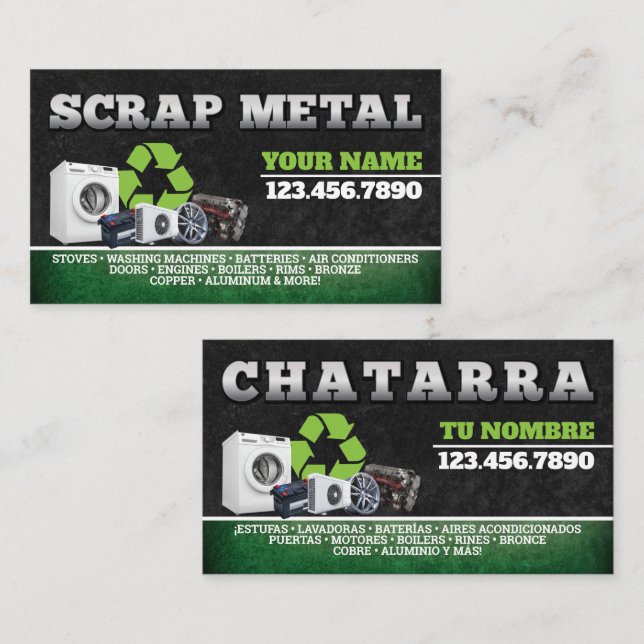 Cartão De Visita Scrap Metal Recycling Service Bilingual Card (Frente/Verso)