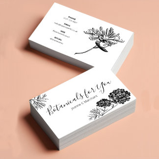 Cartão De Visita Script Botânico Moderno e Flores Desenhadas UK/Eur