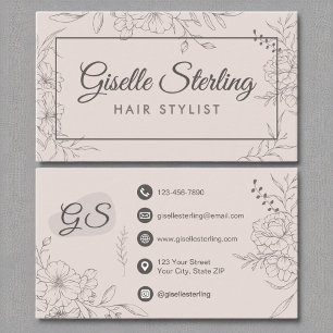 Cartão De Visita Script de Arte de Linha Floral Cor-de-Cabelo Escor