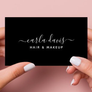 Cartão De Visita Script de Assinatura Caligrafia Preto e Branco