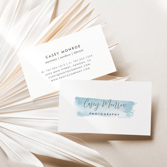 Cartão De Visita Script de Assinatura de Cor de Água Azul (Criador carregado)