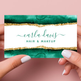 Cartão De Visita Script de Assinatura Esmeralda Verde e Dourado Aqu