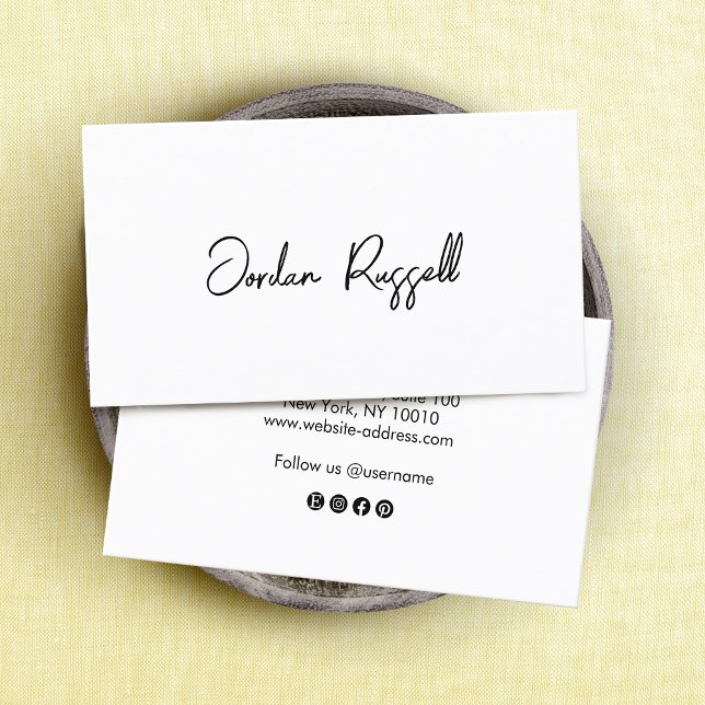 Cartão De Visita Script de assinatura manuscrito preto e branco (Criador carregado)