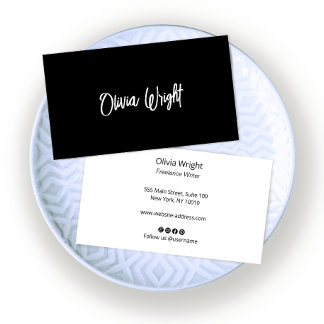 Cartão De Visita Script de Assinatura, Moderno Black Professional