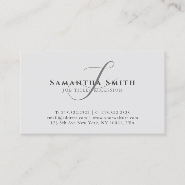 Cartão De Visita Script de Cinza Profissional Moderno Simples Monog (Frente)